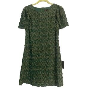 Lulu's Forest Green Sheer Mesh Ribbon Lace Overlay Short Sleeve Mini Dress Sz XS
